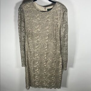 Ralph Lauren Long Sleeve Lace Dress in Cream